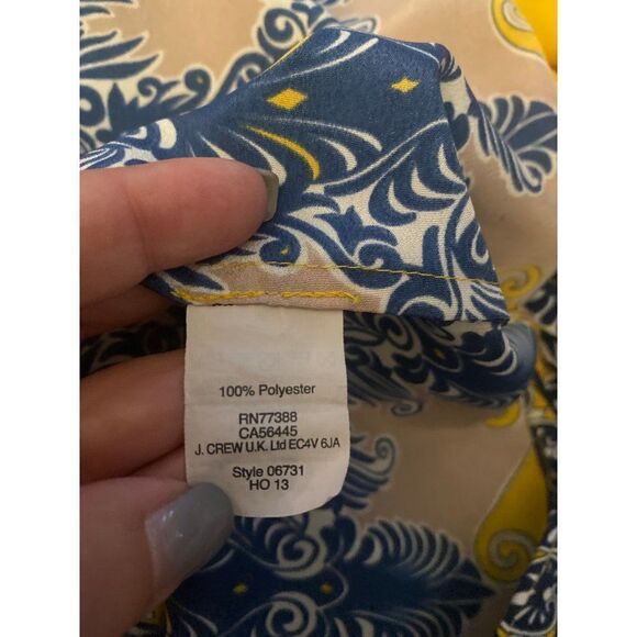 J. Crew, women’s gold/blue patterned long sleeve button front blouse size large - Picture 7 of 9